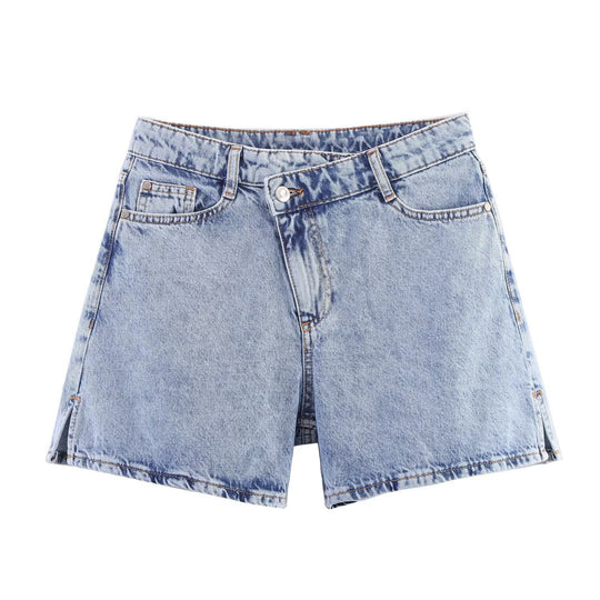 Damen Jeansshorts im lässigen Vintage-Stil mit hohem Bund und seitlichen Schlitzen R&B