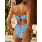 Damen Bandeau-Bikini-Set mit modischem Rippendesign und hohem Beinausschnitt R&B