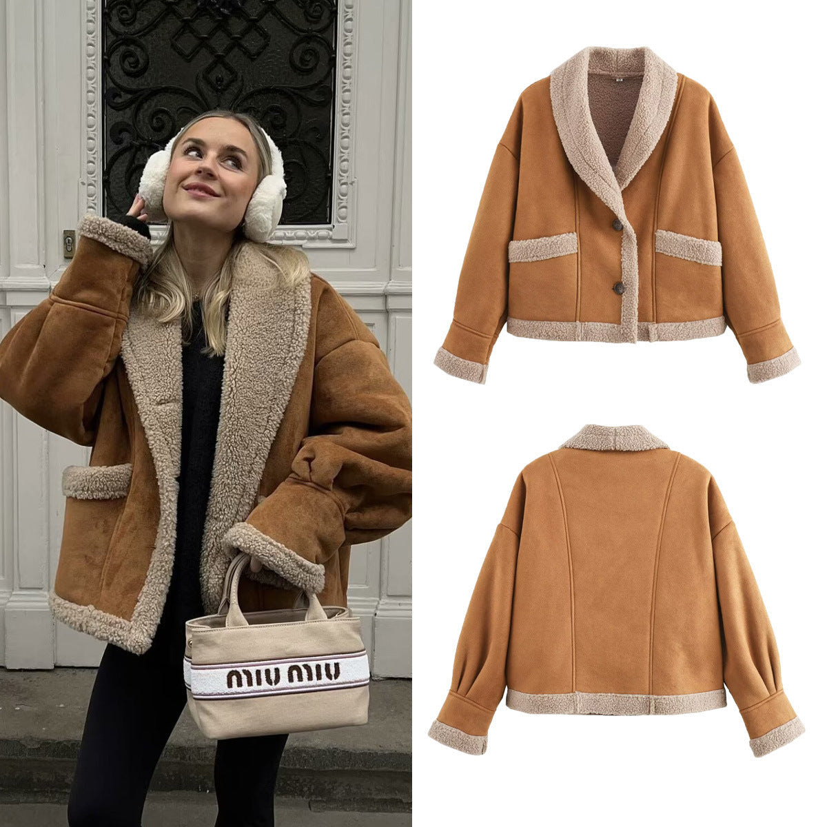 Damen Kuschelige Teddyjacke mit weitem Schnitt und eleganten Knopfdetails R&B