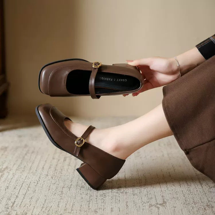 Damen Elegante Mary Janes mit modischem Riemen und komfortablem Blockabsatz R&B