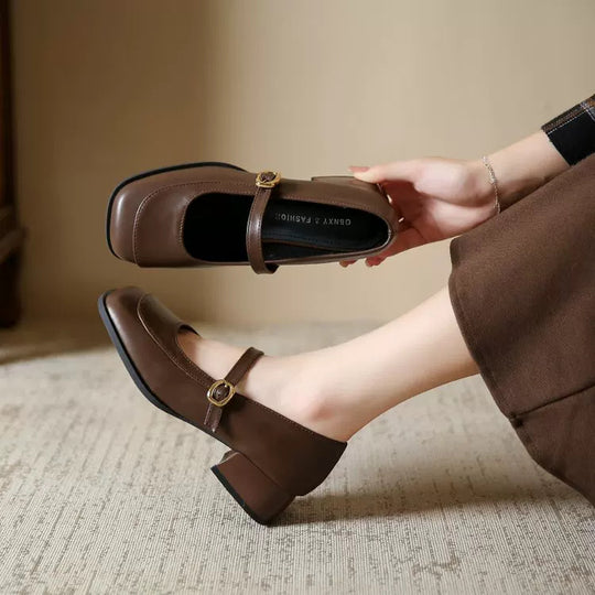 Damen Elegante Mary Janes mit modischem Riemen und komfortablem Blockabsatz R&B