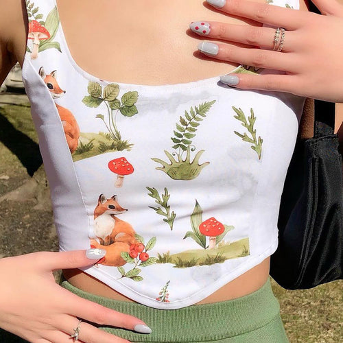 Damen Crop Top mit kunstvollem Flora-Design und verstellbaren Trägern R&B