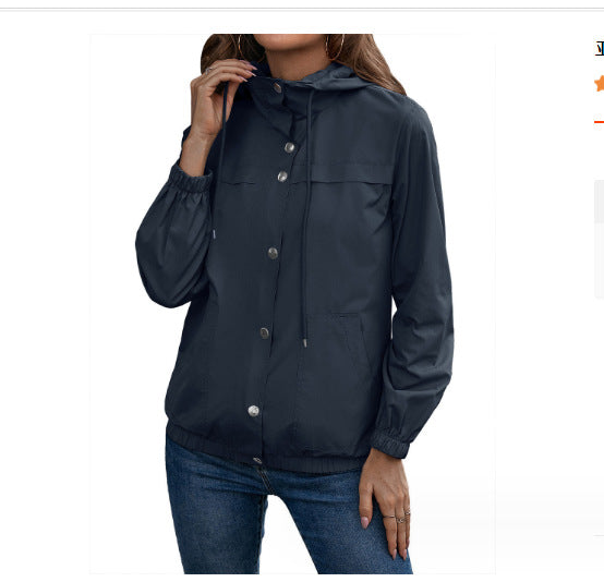 Damen Windbreaker Jacke mit verstellbarem Kapuzenkragen und seitlichen Taschen R&B