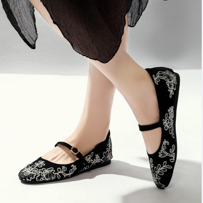 Damen Ballerinas mit dekorativem Blumenmuster und komfortablem Riemendesign R&B