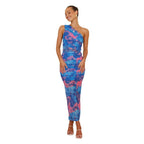 Damen Maxikleid mit verspieltem asymmetrischen Schnitt und floralen Rüschen R&B