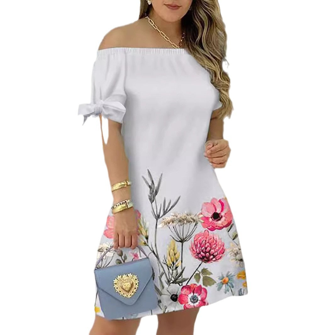 Damen Off-Shoulder Blumenkleid mit Rüschendetails und A-Linien-Schnitt R&B