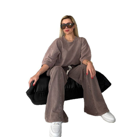 Damen lässiges Baumwoll-Set mit weitem Schnitt und elastischem Bund R&B