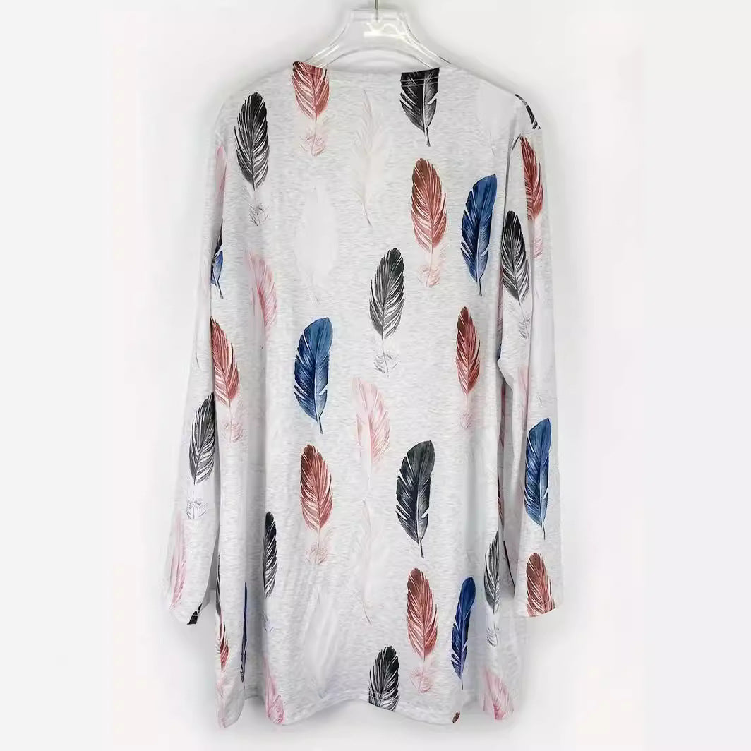 Damen Langer Cardigan mit floralem Muster und praktischen Taschen R&B