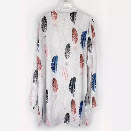 Damen Langer Cardigan mit floralem Muster und praktischen Taschen R&B