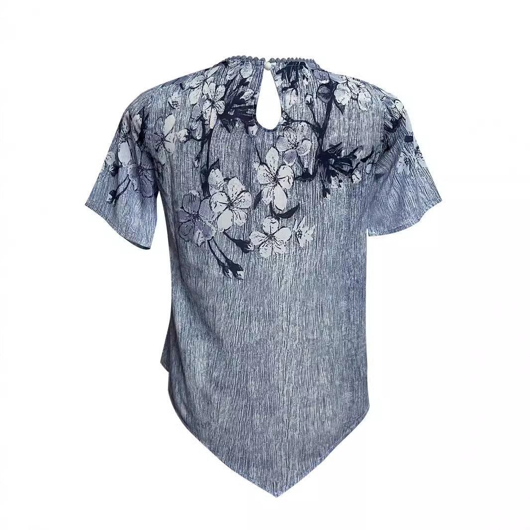 Damen nan zweilagiges Blusenkleid mit asymmetrischem Stufensaum, floraler Druckpasse und Flügelärmeln R&B