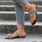 Damen Sandalen mit funkelnden Blütenapplikationen und eleganter Riemenkonstruktion R&B