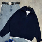 Damen Strickpullover mit hohem Kragen und Reißverschluss R&B