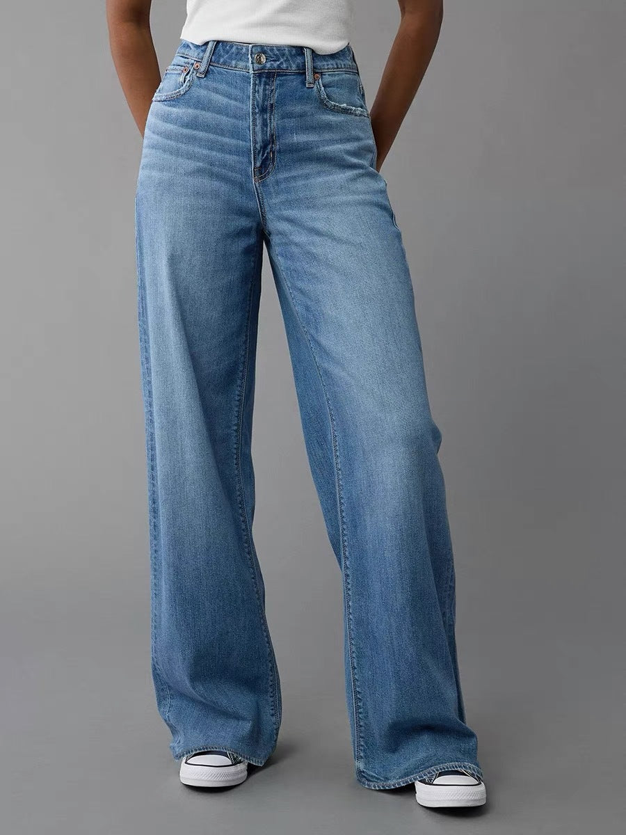 Damen Weit geschnittene Jeanshose mit hohem Bund und lässigem Schnitt R&B