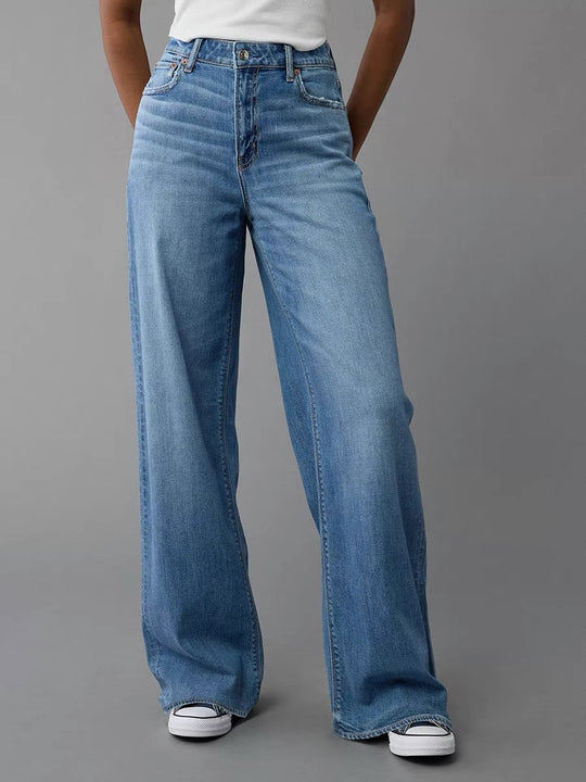 Damen Weit geschnittene Jeanshose mit hohem Bund und lässigem Schnitt R&B