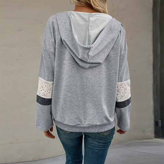 Damen Kapuzenpullover mit V-Ausschnitt und seitlichen Streifen R&B