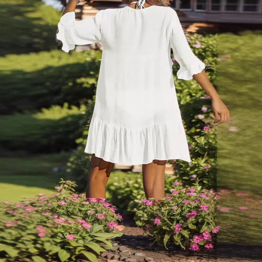 Damen Shirtkleid mit Puffärmeln und Volantabschluss R&B