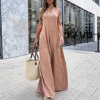 Damen luftiger Maxijumpsuit mit dekorativen Falten und seitlichen Taschen R&B