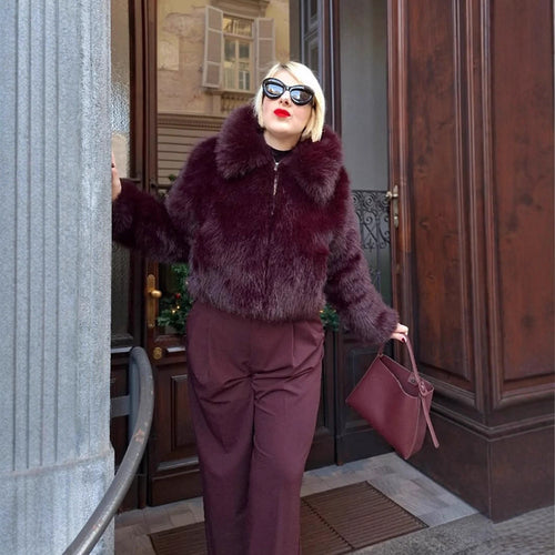 Damen Kunstpelzjacke mit voluminösen Ärmeln und elegantem Schnitt R&B