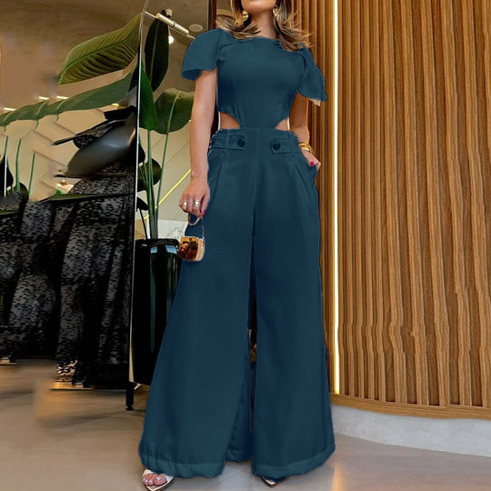 Damen Eleganter Jumpsuit mit Schnittdetails und weich fließenden Hosenbeinen R&B
