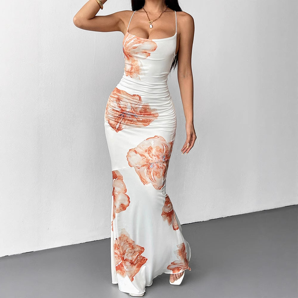 Damen Maxikleid mit zarten floralen Akzenten und schimmerndem Stoff R&B