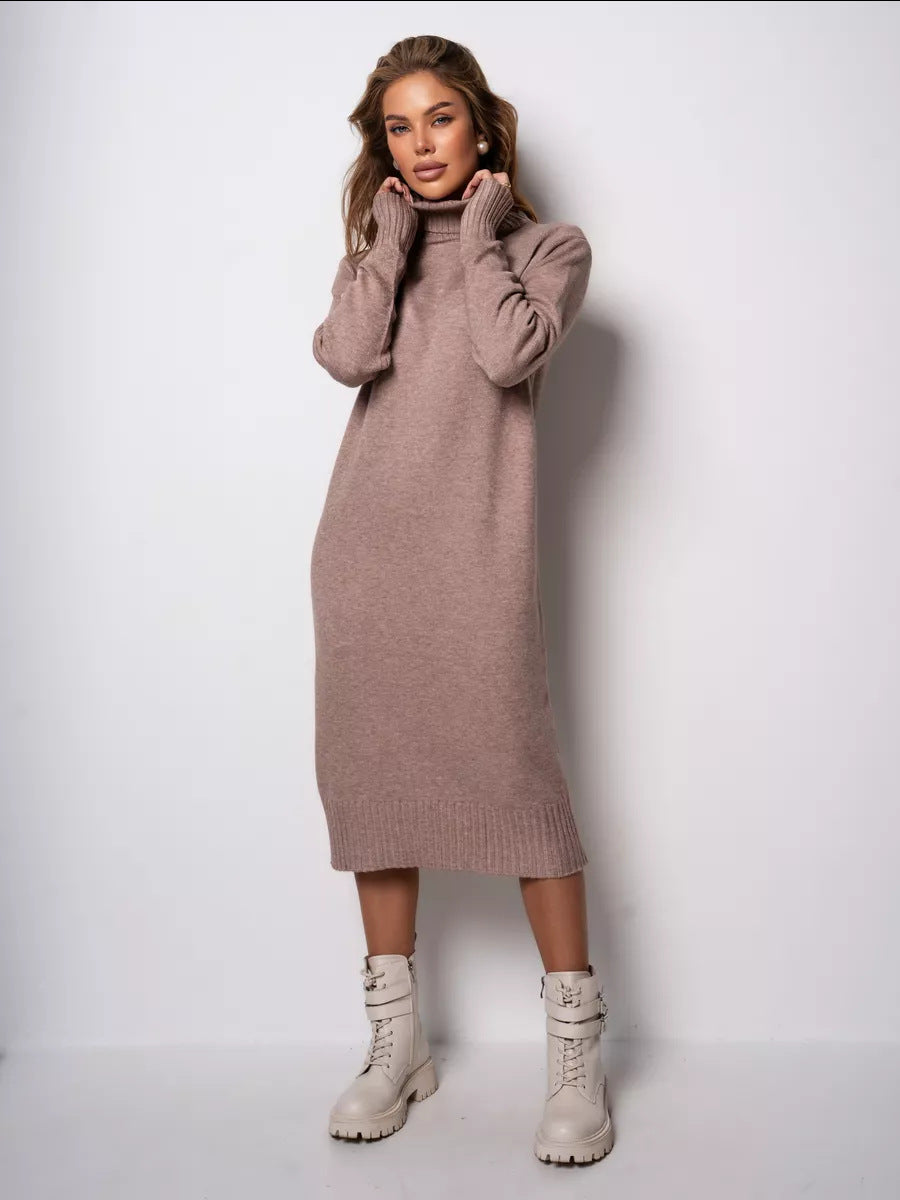 Damen Strickkleid mit Stehkragen und seitlichen Schlitzen R&B