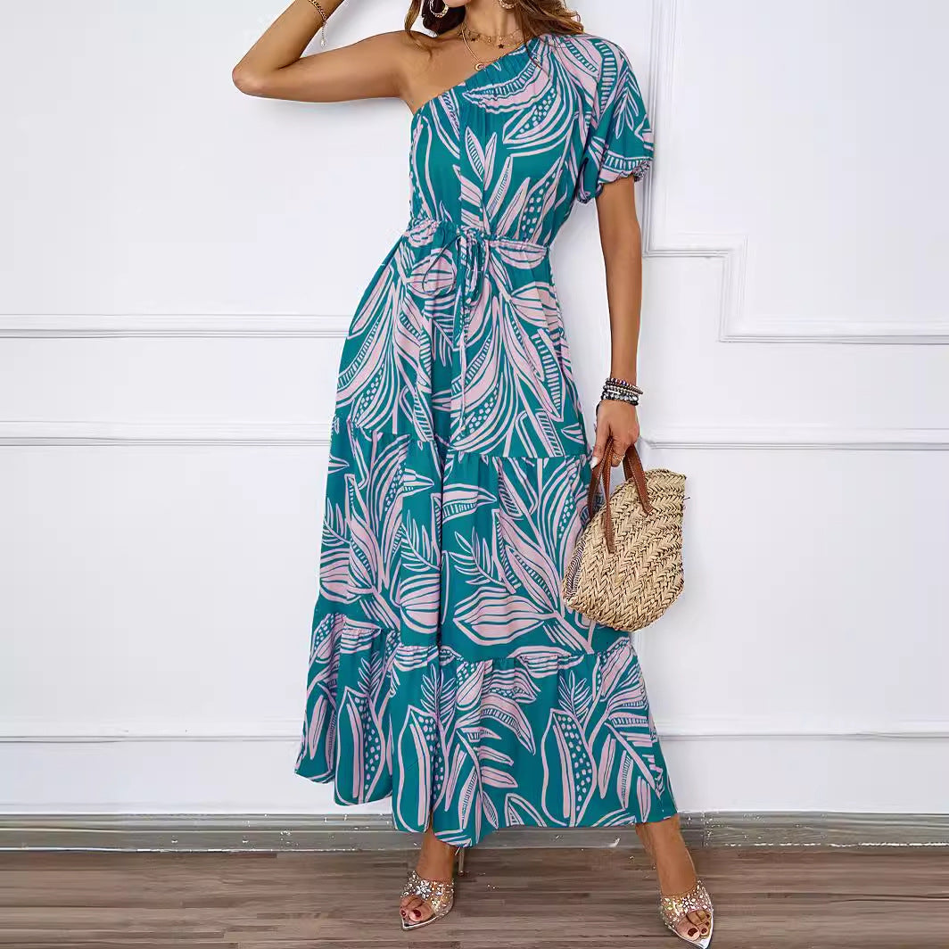 Damen Maxikleid im asymmetrischen Design mit floralem Muster und Wickelgürtel R&B