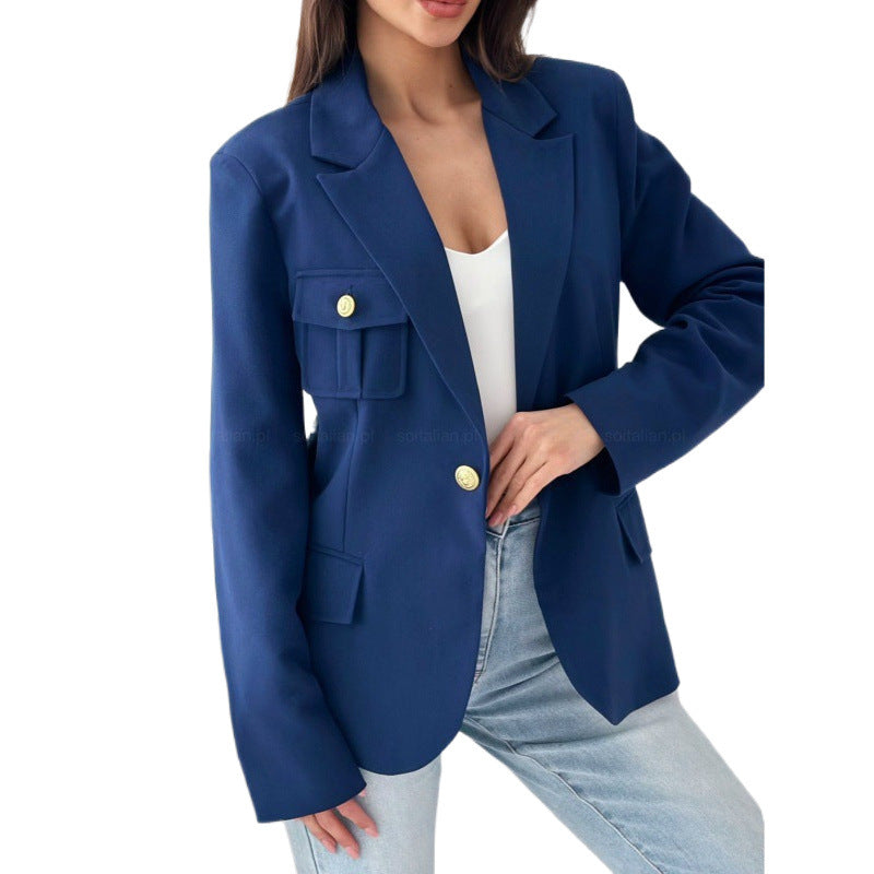Damen klassische doppelt-knöpfte taillierte Blazer mit Taschen-Detail R&B