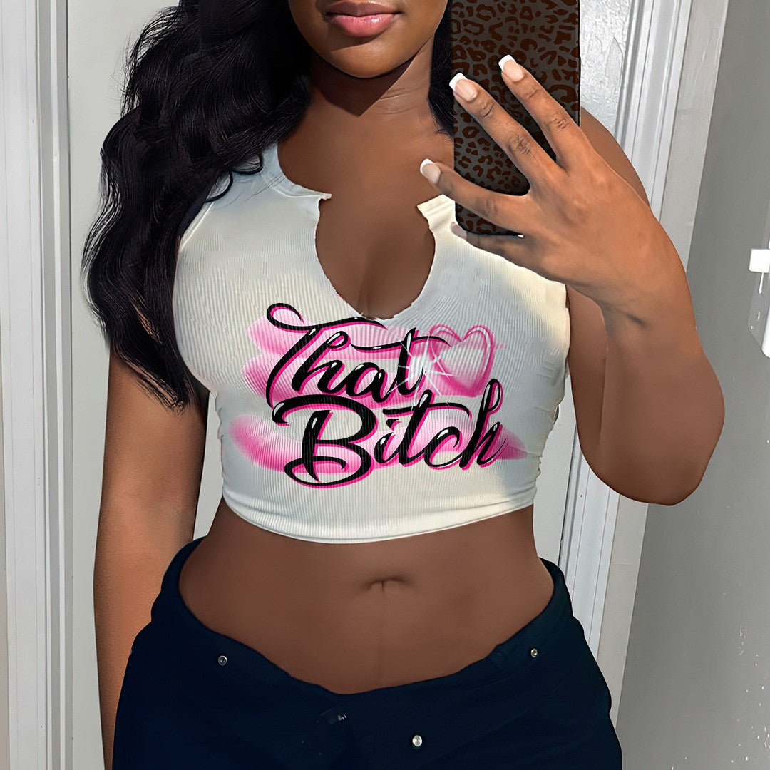 Damen Crop-Top mit auffälligem Schriftzug und lockerer Passform R&B