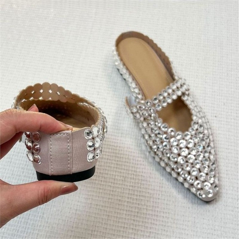 Damen elegante und glamouröse Mules mit Strassverzierungen R&B