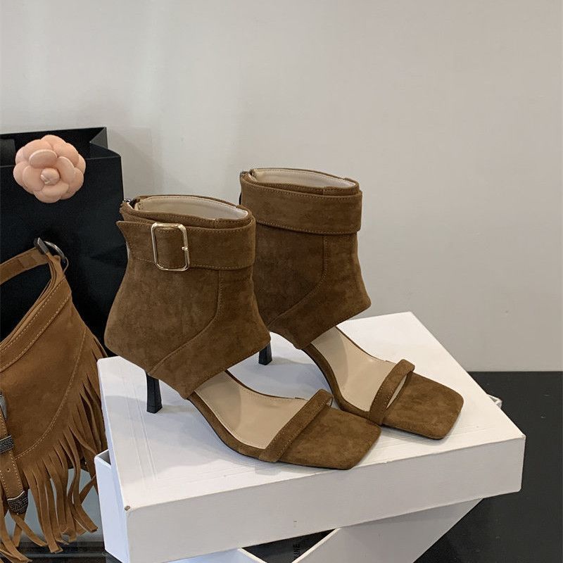 Damen elegante Ankle Boots mit modischem Riemen und hohem Absatz R&B