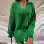 Damen Grobstrick Pullover mit V-Ausschnitt und lässigem Schnitt R&B