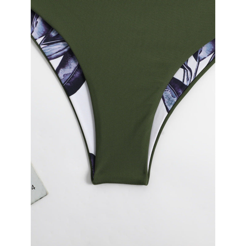 Damen Triangel-Bikini mit modischem Floral-Muster und einseitigem Träger R&B