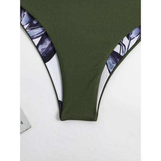 Damen Triangel-Bikini mit modischem Floral-Muster und einseitigem Träger R&B