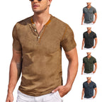 Herren nan lässiges Kurzarm-Grandadshirt mit kurzer Knopfleiste, Kontrastpaspel und weichgewaschener Struktur R&B
