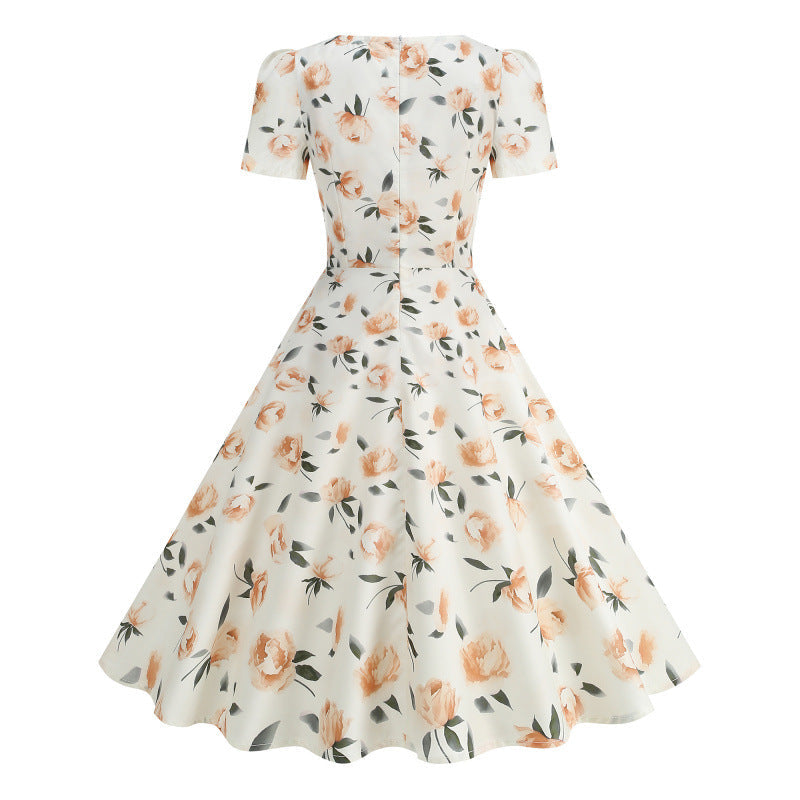Damen Freizeitkleid mit floralem Design und schwingendem Rock R&B