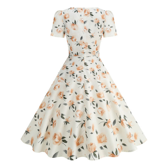 Damen Freizeitkleid mit floralem Design und schwingendem Rock R&B