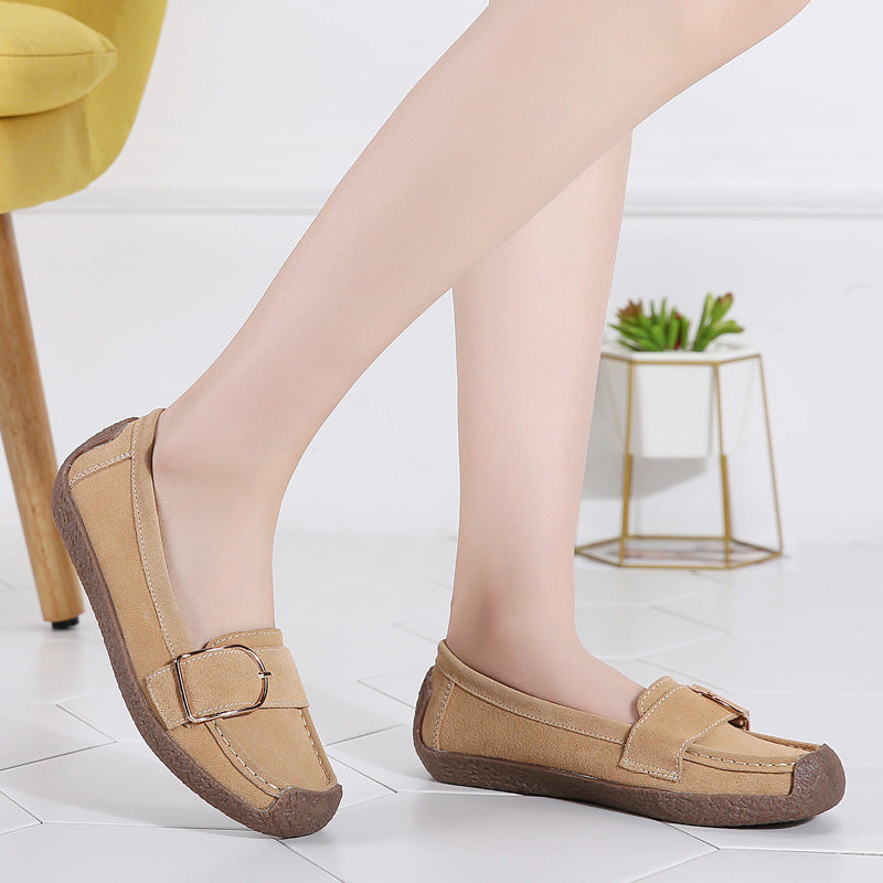 Damen nan Mokassin-Slipper aus Veloursleder mit dekorativer Metallschnalle, gepolstertem Fußbett und rutschfester Gummilaufsohle R&B