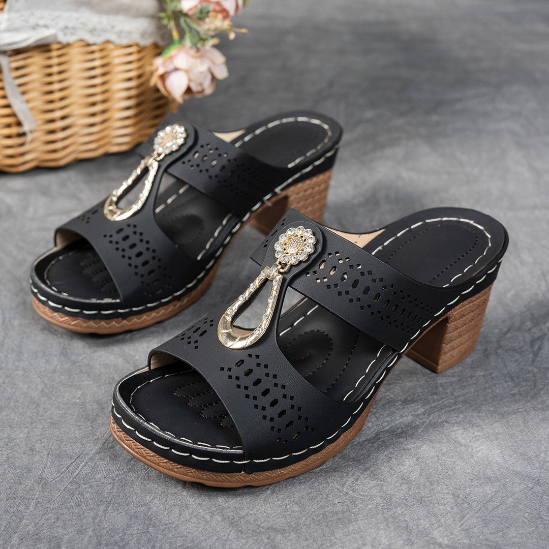 Damen elegante Plateau-Sandalen mit funkelndem Riemchendetail und luftiger Obermaterialstruktur R&B