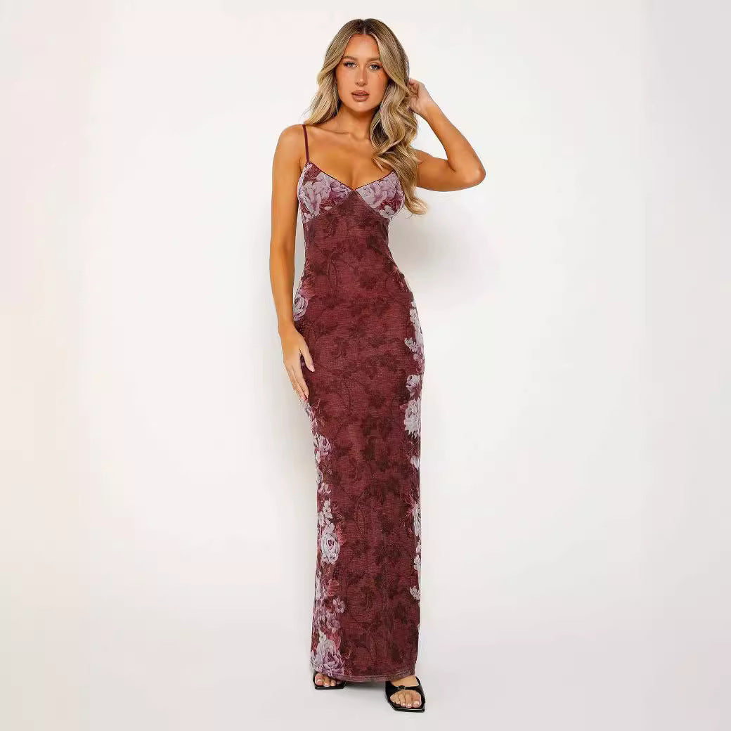 Damen Etuikleid mit zartem floralem Druck und feinen Spaghetti-Trägern R&B