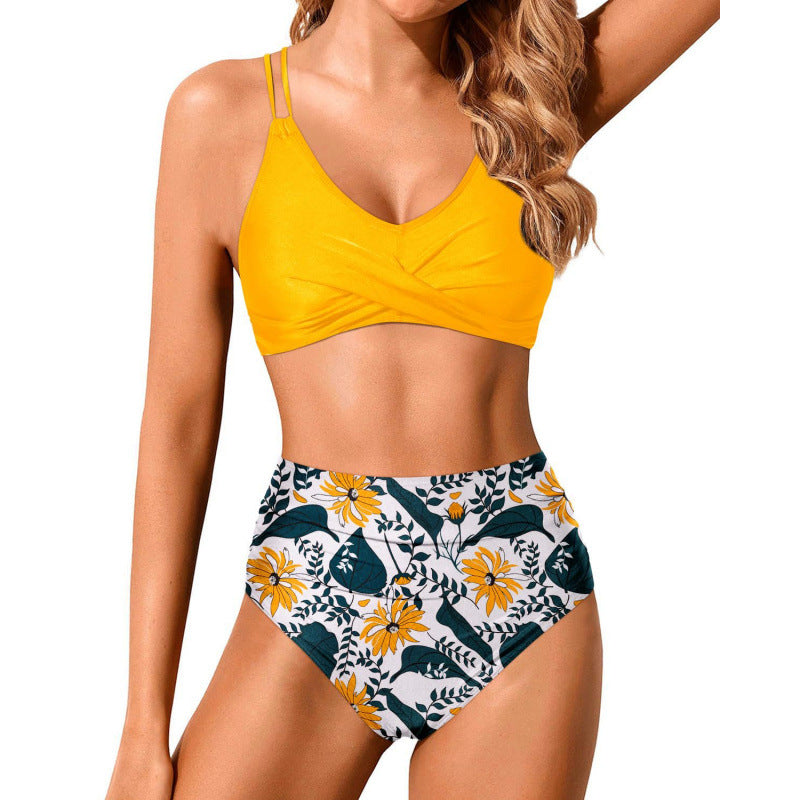 Damen Hochtailliertes Bikini-Set mit gerafftem Oberteil R&B