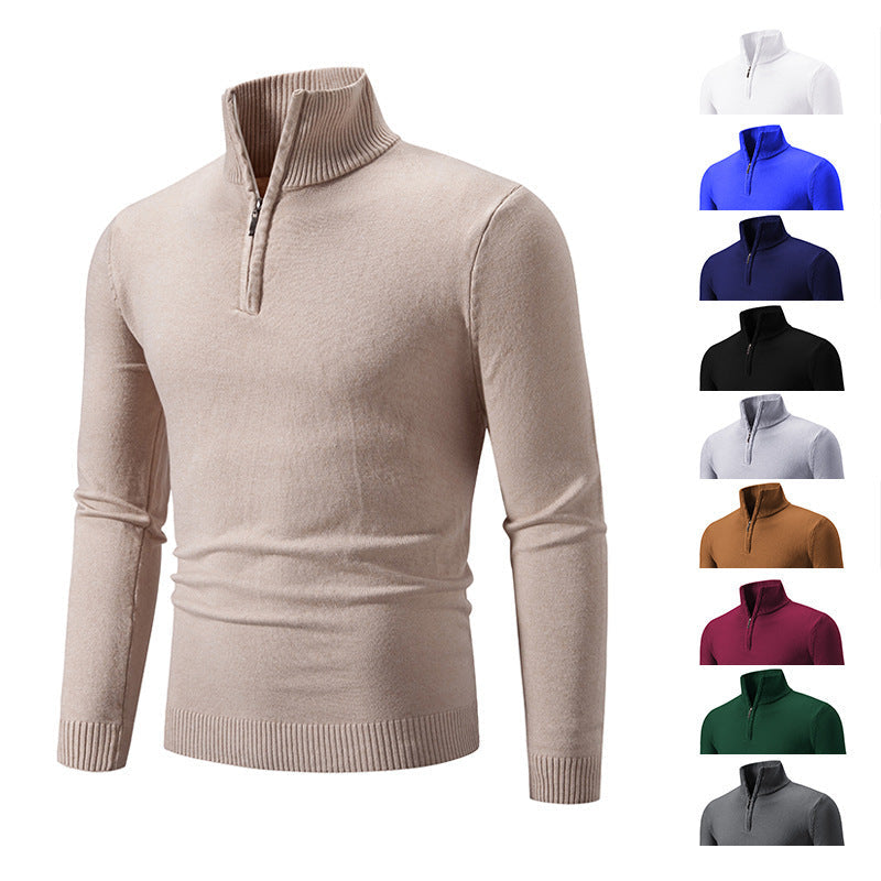 Herren eleganter Strickpullover mit Stehkragen und Reißverschluss R&B