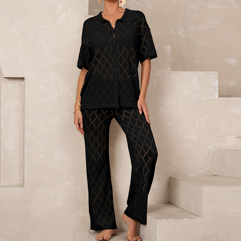 Damen elegantes Strickanzug mit modischem Rautenmuster und lockerer Passform R&B