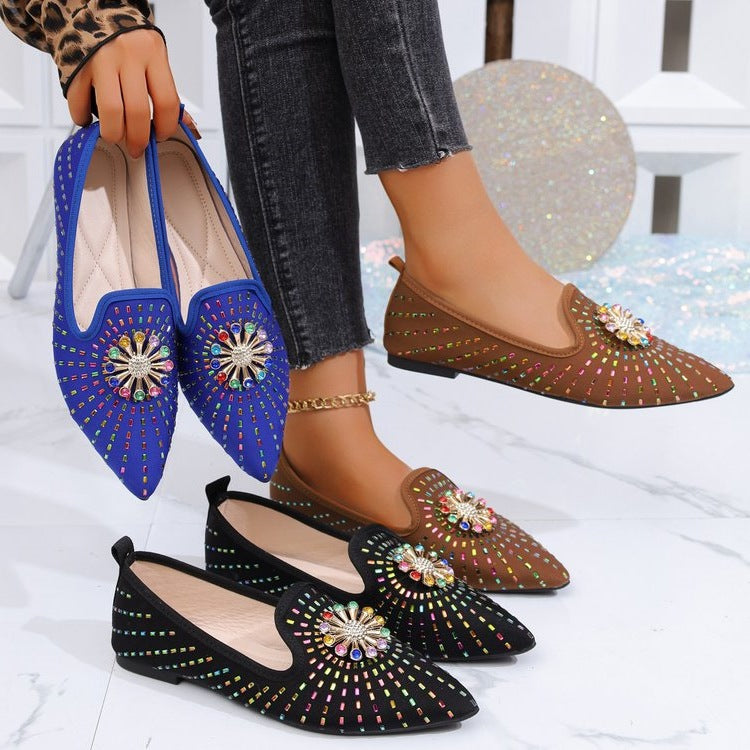Damen elegante Ballerinas mit funkelndem Blumenapplikation R&B
