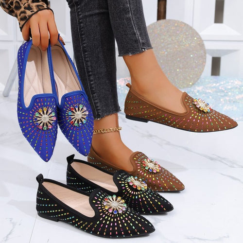 Damen elegante Ballerinas mit funkelndem Blumenapplikation R&B