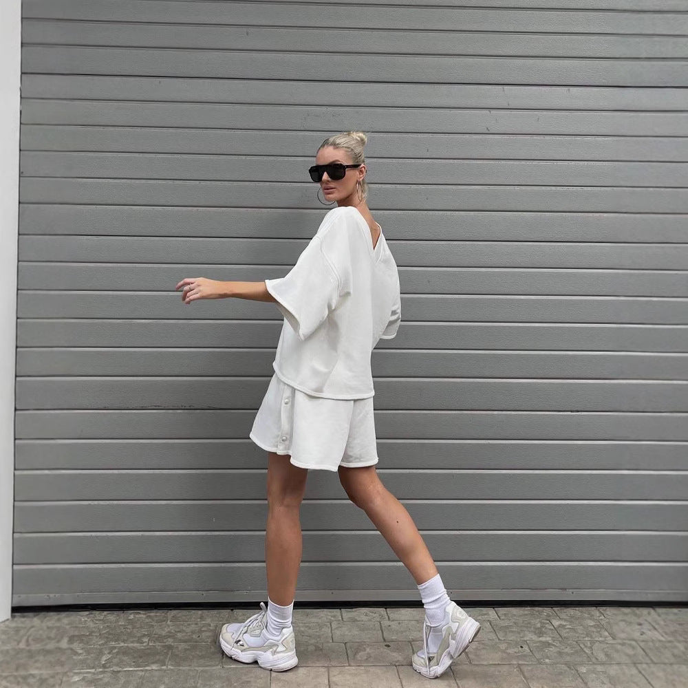 Damen lässiges Lounge-Set mit oversized Oberteil und Shorts R&B