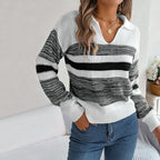 R&B | Pullover - Damen Winter gestreifter Strickpullover