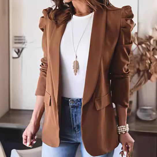 Damen Modischer Blazer mit angeschnittenen Puffärmeln und praktischen Taschen R&B