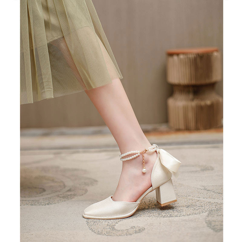Damen elegante Slingback Schuhe mit perlverziertem Riemen