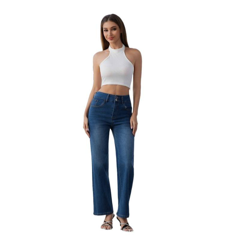 Damen Weit geschnittene Jeans mit hohem Bund und klassischem Denim-Look R&B