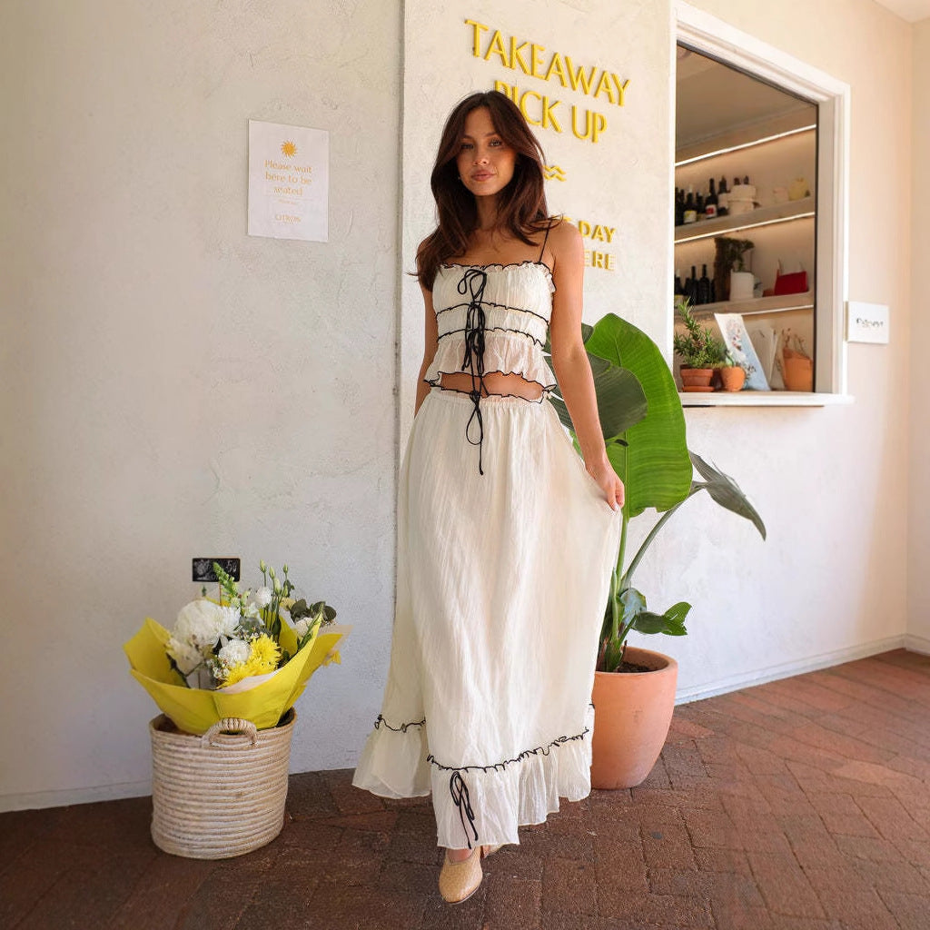 Damen Maxikleid mit romantischem Schnitt und verspielten Rüschendetails R&B